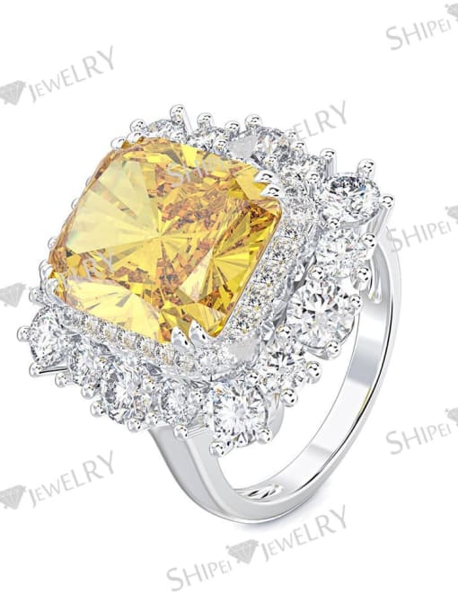 Yellow [R 0387] 925 Sterling Silver High Carbon Diamond Pink Geometric Luxury Ring